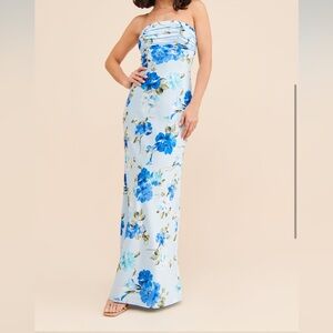 Strapless Blue Floral Maxi Dress, Size M, If By Sea